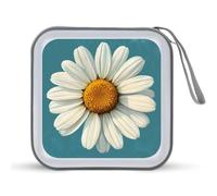 Jubonexis Mallette de rangement portable pour CD, DVD et voiture Motif marguerite blanche avec centre jaune sur fond bleu sarcelle