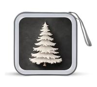 Jubonexis Mallette de rangement portable pour CD, DVD et voiture Motif sapin de Noël blanc sur fond gris foncé