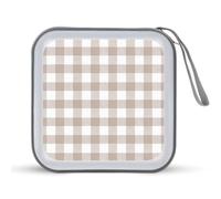 Jubonexis Mallette de rangement portable pour CD/DVD Motif à carreaux Marron et blanc