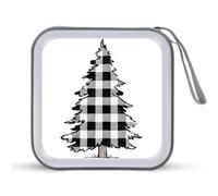 Jubonexis Mallette de rangement portable pour CD DVD Motif arbre de Noël Noir/blanc