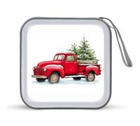 Jubonexis Mallette de rangement portable pour CD, DVD - Motif camion rouge avec sapins - Pour voiture, maison, voyage