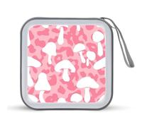 Jubonexis Mallette de rangement portable pour CD DVD Motif champignon blanc sur léopard rose