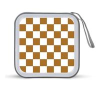 Jubonexis Mallette de rangement portable pour CD/DVD Motif damier Marron et blanc