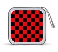 Jubonexis Mallette de rangement portable pour CD/DVD Motif échiquier rouge et noir