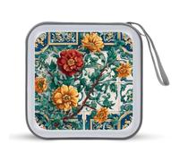Jubonexis Mallette de rangement portable pour CD DVD Motif fleurs sauvages mexicains Rouge/jaune