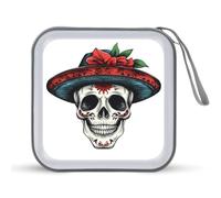 Jubonexis Mallette de rangement portable pour CD DVD Motif tête de mort dans chapeau mexicain
