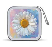 Jubonexis Mallette de rangement portable pour CD DVD ou voiture Motif marguerite blanche avec centre jaune