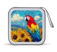 Jubonexis Mallette de rangement portable pour CD DVD ou voiture Motif perroquet Macaw Parrot Field of Sunflowers