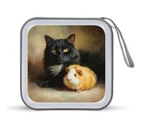 Jubonexis Mallette de rangement portable pour CD, DVD, voiture, voyage, cochon d'Inde et chat noir