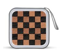 Jubonexis Mallette de rangement portable pour CD et DVD Motif carreaux d'échecs Marron et noir
