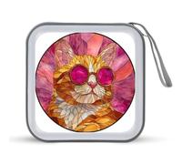 Jubonexis Mallette de rangement portable pour CD et DVD Motif chaton tigré orange portant des lunettes de soleil