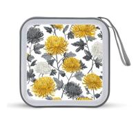 Jubonexis Mallette de rangement portable pour CD et DVD Motif chrysanthème gris jaune