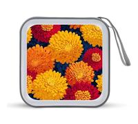 Jubonexis Mallette de rangement portable pour CD et DVD Motif chrysanthèmes jaunes et rouges