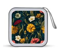 Jubonexis Mallette de rangement portable pour CD et DVD Motif fleurs botaniques jaunes et rouges