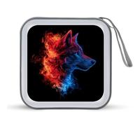 Jubonexis Mallette de rangement portable pour CD et DVD Motif loup rouge et bleu sur sapin