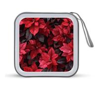 Jubonexis Mallette de rangement portable pour CD et DVD Motif poinsettia de Noël Rouge