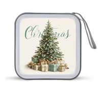 Jubonexis Mallette de rangement portable pour CD et DVD Motif sapin de Noël Vert Beige