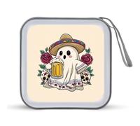 Jubonexis Mallette de rangement portable pour CD ou DVD Motif fantôme mexicain tenant une tasse de bière Blanc