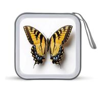 Jubonexis Mallette de rangement pour CD et DVD - Motif papillon jaune - Portable - Pour voiture, maison, voyage