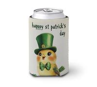 Jubonexis Manchon isotherme doux pour canette de bière, oiseau heureux portant un chapeau haut-de-forme de leprechaun vert pour fête, plage, événement, maison