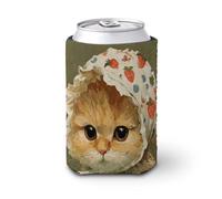 Jubonexis Manchon isotherme pour canette de bière, motif chat charmant dans un chapeau de campagne vintage pour fête, plage, événement, maison