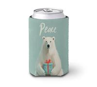 Jubonexis Manchon isotherme pour canette de bière, ours polaire tenant un petit cadeau emballé pour contenir une bouteille de bière pour fête, plage, événement, maison