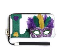 Jubonexis Mardi Gras Portefeuille long à deux volets en cuir synthétique avec motif amour vert et violet pour pièces de monnaie, carte de crédit, stockage d'argent pour homme et femme