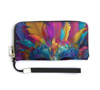 Jubonexis Masque de carnaval fantaisie avec plumes en cuir synthétique - Portefeuille long à deux volets - Porte-monnaie - Porte-monnaie - Porte-cartes - Stockage d'argent pour homme et femme