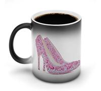 Jubonexis Mignon Girly Paire de tasses à café en céramique changeant de couleur rose Motif chaussures guéries 325 ml