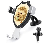 Jubonexis Mignon hérisson tenant une tasse de thé vert pâle support de téléphone de voiture support triangle clip base grille d'aération téléphone portable voiture accessoires automobiles pour