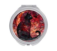 Jubonexis Mini miroir de poche en verre teinté avec motif chat noir et lune cramoisie pour femme et fille