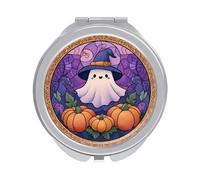 Jubonexis Mini miroir de poche en verre teinté fantôme dans un chapeau de sorcière citrouilles pour femmes, petit miroir de maquillage portable pour filles