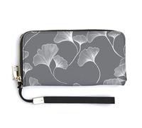 Jubonexis Minimal Line Art of Ginkgo Portefeuille long en cuir synthétique à deux volets, porte-monnaie, carte de crédit, porte-cartes et argent pour homme et femme