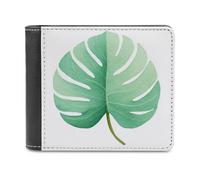 Jubonexis Monstera Portefeuille à deux volets en cuir PU souple avec inscription « Leave in » - Vert pastel - Porte-monnaie - Pour cartes de crédit - Pour homme et femme