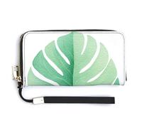 Jubonexis Monstera Portefeuille long à deux volets en cuir synthétique vert pastel pour pièces de monnaie, carte de crédit, stockage d'argent pour homme et femme