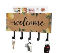 Jubonexis Motif citrons jaunes et feuilles vertes avec porte-clés de bienvenue pour organiseur de courrier mural avec 5 crochets en acrylique pour la maison, le bureau, l'entrée