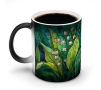 Jubonexis Muguet Vert Plante Changeant de Couleur Tasse à Café en Céramique Changeant de Chaleur Tasse à Café Fantaisie Tasse à Thé Eau Tasse 325 ml