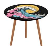 Jubonexis Nappe ronde colorée abstraite, motif vague de surf avec le soleil, imperméable, élastique, pour pique-nique, camping, salle à manger, 127 cm