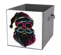 Jubonexis Neon Cubes de rangement pliables en tissu décoratif avec poignées pour étagères, placards, motif silhouette de Père Noël, 27 x 27 cm, noir