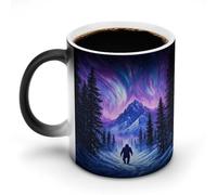 Jubonexis Northern Lights Mountains Winter Pine Tree Tasse à café en céramique à changement de couleur changeante 325 ml