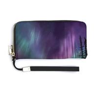 Jubonexis Northern Lights Portefeuille long en cuir synthétique à deux volets, porte-monnaie, carte de crédit, rangement durable pour cartes et argent pour homme et femme