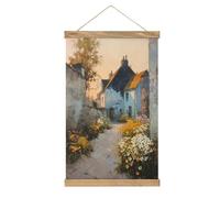 Jubonexis Old Country Cottages Village européen Peinture sur toile Cadre en bois Poster Suspension Kit d'art mural