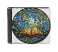 Jubonexis Open Ancient Book Portefeuille à deux volets en cuir synthétique souple avec motif fleurs bleues pour pièces de monnaie, carte de crédit, porte-cartes fin pour homme et femme