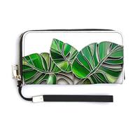 Jubonexis Open Book avec feuilles de plantes Monstera luxuriantes en cuir synthétique long portefeuille à deux volets, porte-monnaie, carte de crédit, porte-cartes durable pour homme et femme