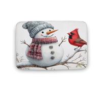 Jubonexis Paillasson de salle de bain en velours corail extra doux, absorption rapide de l'eau, antidérapant et confortable, motif bonhomme de neige sur une branche, oiseau rouge, 40 x 60 cm