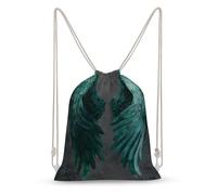 Jubonexis Paire d'ailes d'ange vert émeraude avec cordon de serrage Sac à dos en toile Sac de sport léger pour homme femme