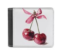 Jubonexis Paire de cerises avec nœud rose en cuir synthétique souple à deux volets, porte-monnaie, carte de crédit, porte-cartes fin pour homme et femme