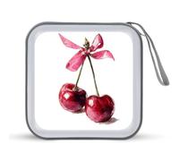Jubonexis Paire de cerises avec nœud rose pour CD, DVD, boîte de rangement portable pour voiture, maison, voyage