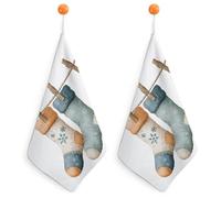 Jubonexis Paire de chaussettes aquarelle avec motif flocon de neige - Petite serviette à main avec boucle de suspension - 2 pièces - Tissu de toilette doux et absorbant pour cuisine et salle de bain