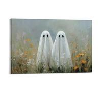 Jubonexis Paire de fantômes mignons dans le champ de fleurs sauvages, impression sur toile, image esthétique pour salon, ferme, décoration sans cadre, 30 x 45 cm